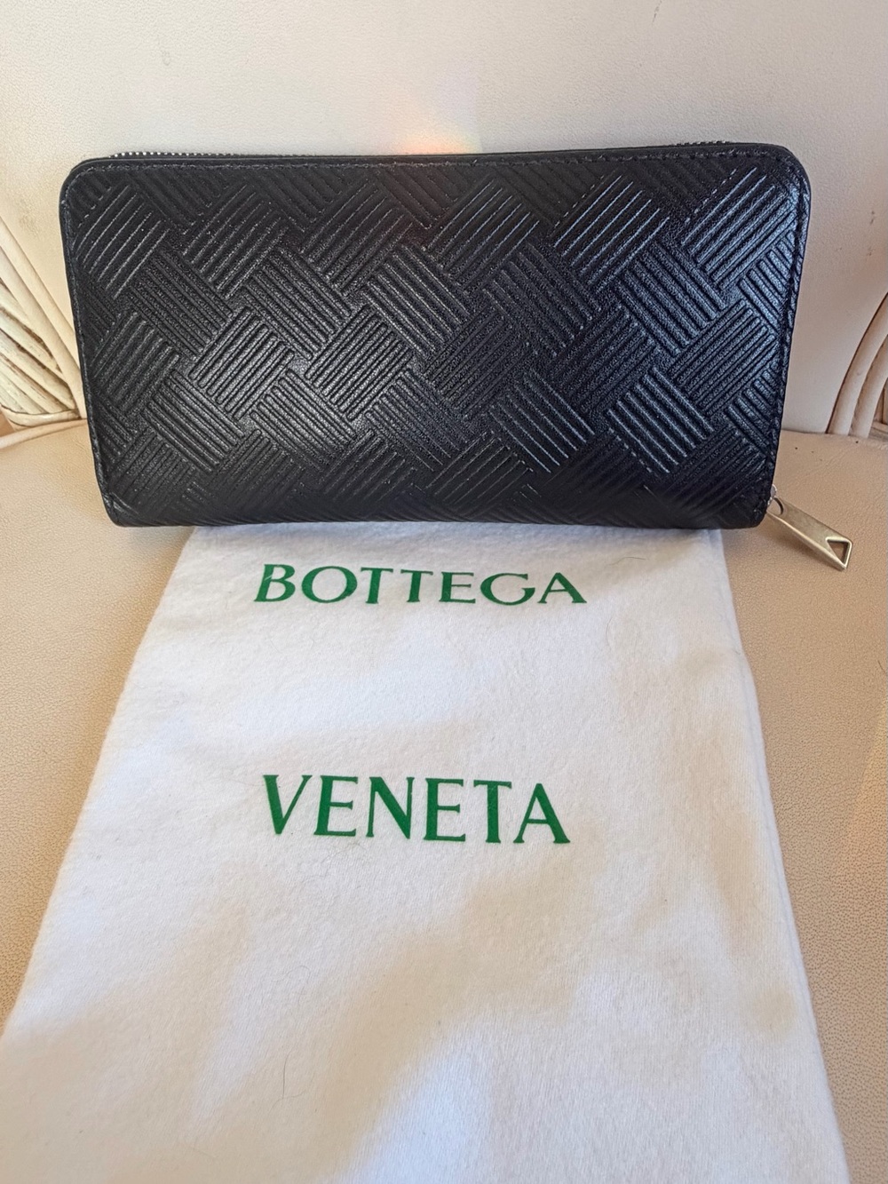 BOTTEGA VENETA Black Intrecciato Weave Leather Continental Wallet! Like New!